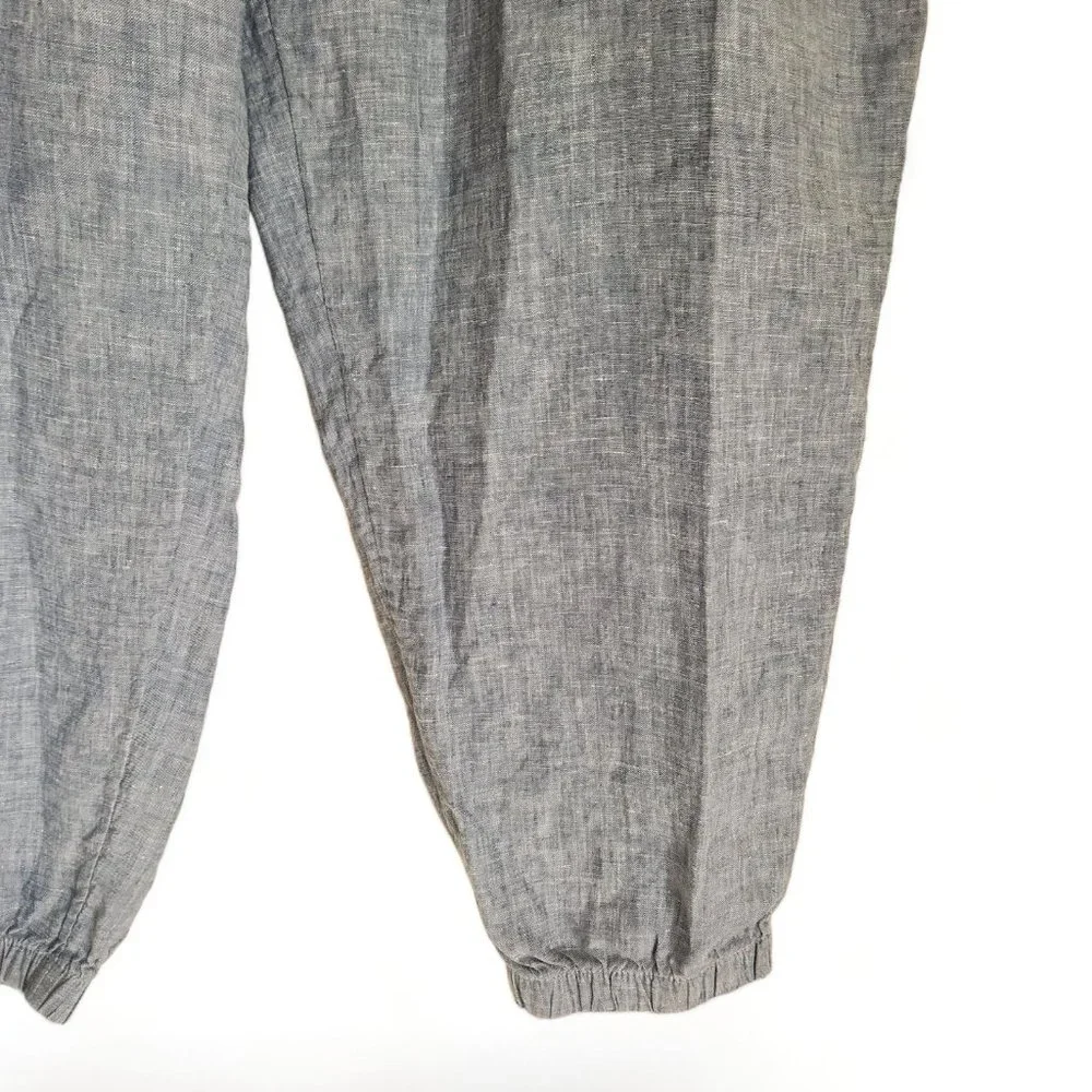 Athleta Jogger Pants Women 18 Plus Blue 100% Linen Pull On Elastic Waist Comfort